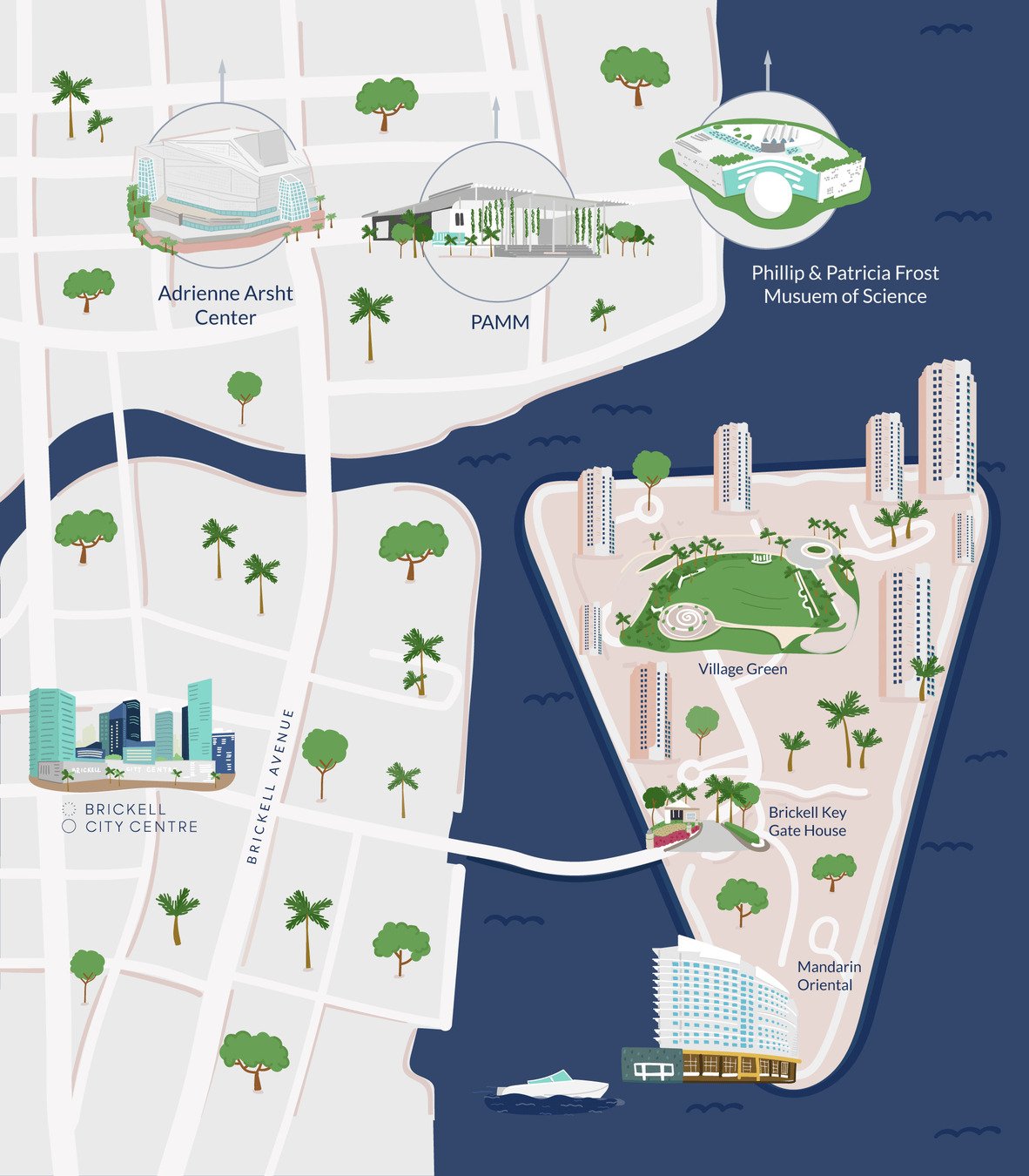 A map of Brickell Key and the surrounding area